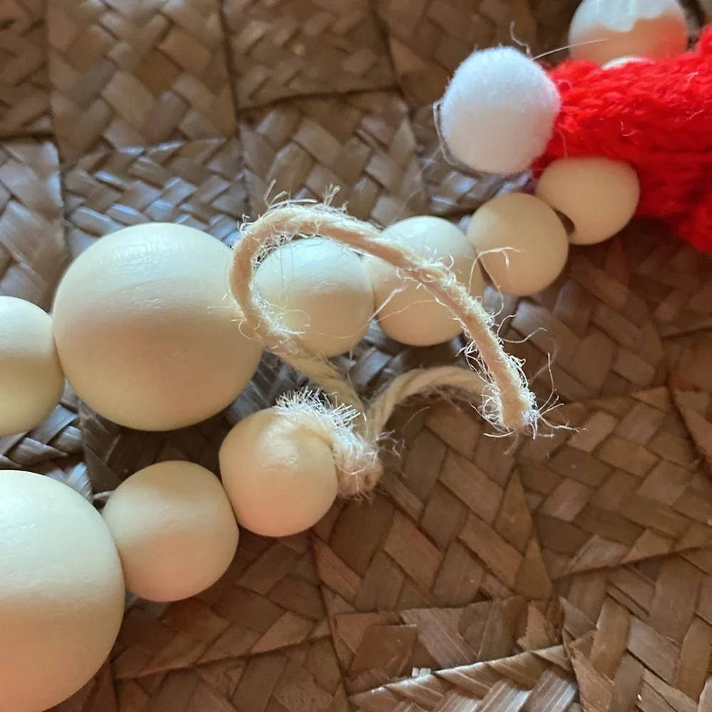 New Christmas Wooden Bead Garland Mini knit Christmas Santa Hats 7ft red white